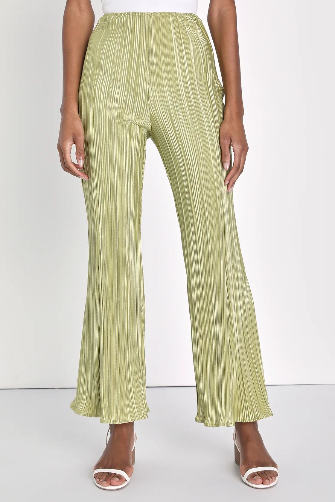 Pretty Flair Lime Green Pleated High-Waisted Flare Pants | Lulus (US)