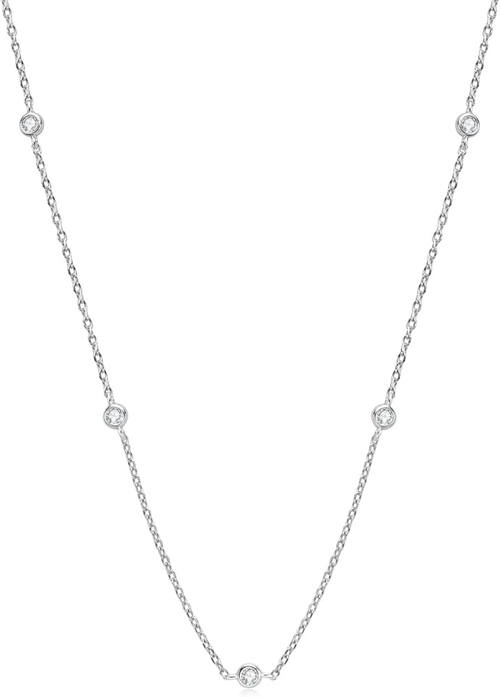 DYUNQ Moissanite Necklace for Women Sterling Silver, Station Tennis Choker Layering Bezel Set Cha... | Amazon (US)