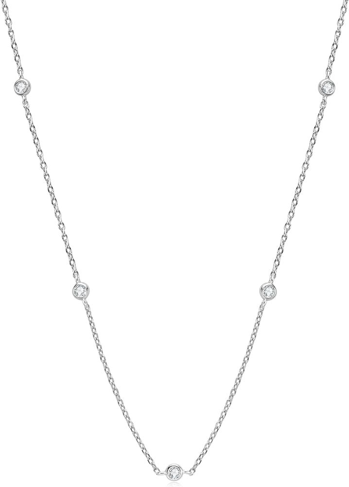 DYUNQ Moissanite Necklace for Women Sterling Silver, Station Tennis Choker Layering Bezel Set Cha... | Amazon (US)