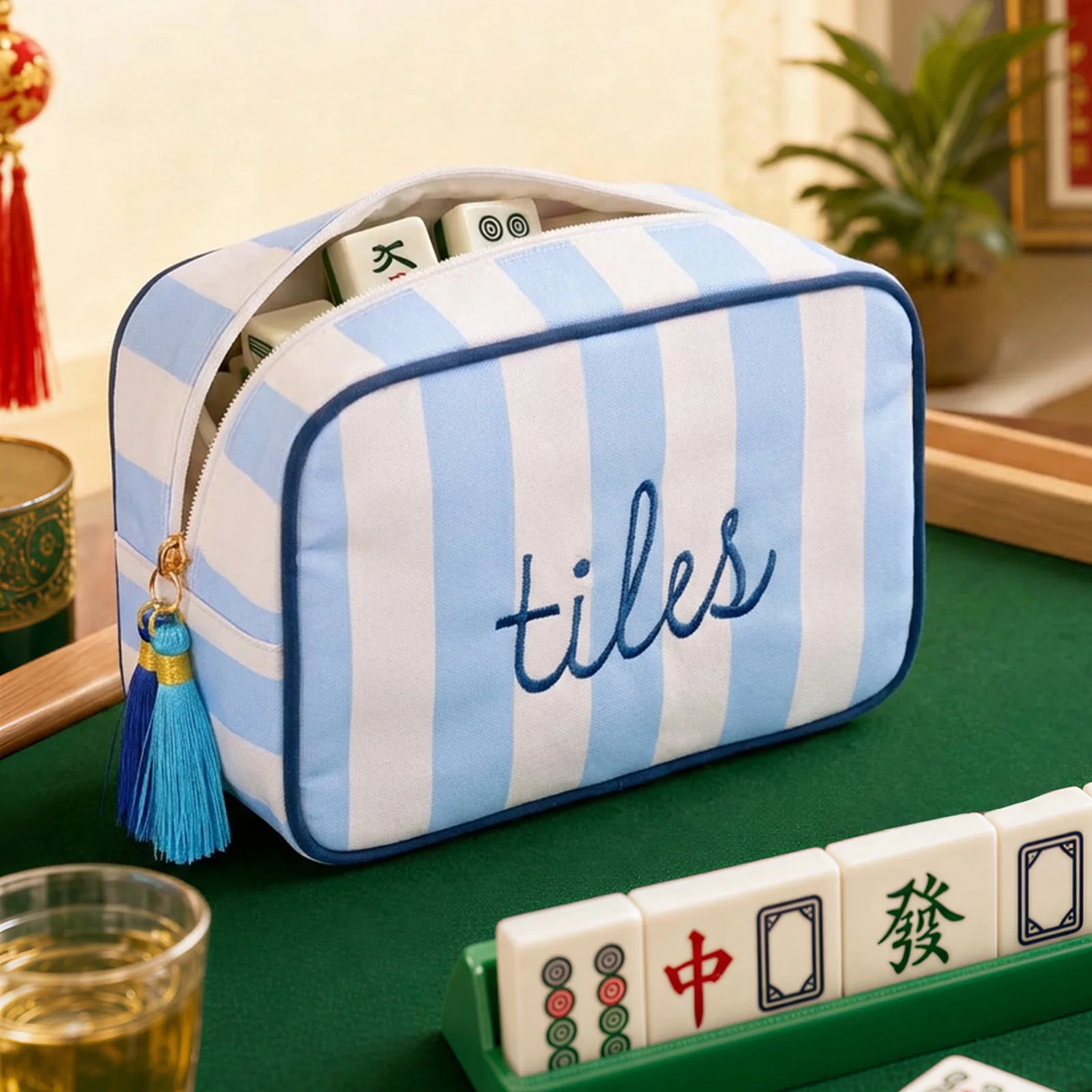 Mahjong Tile Bag with Zipper for 166 Tiles Portable Embroidered Mahjong Storage Pouch for Game Pa... | Walmart (US)