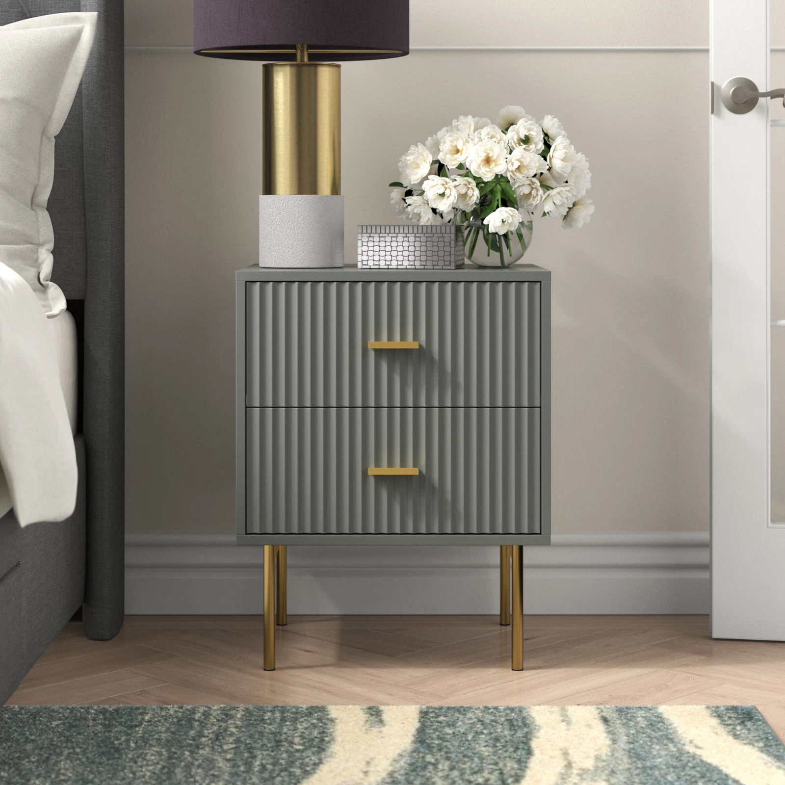 Alexandera 19.7''W Modern Fluted Nightstand with Two Drawers and Metal Legs | Wayfair North America