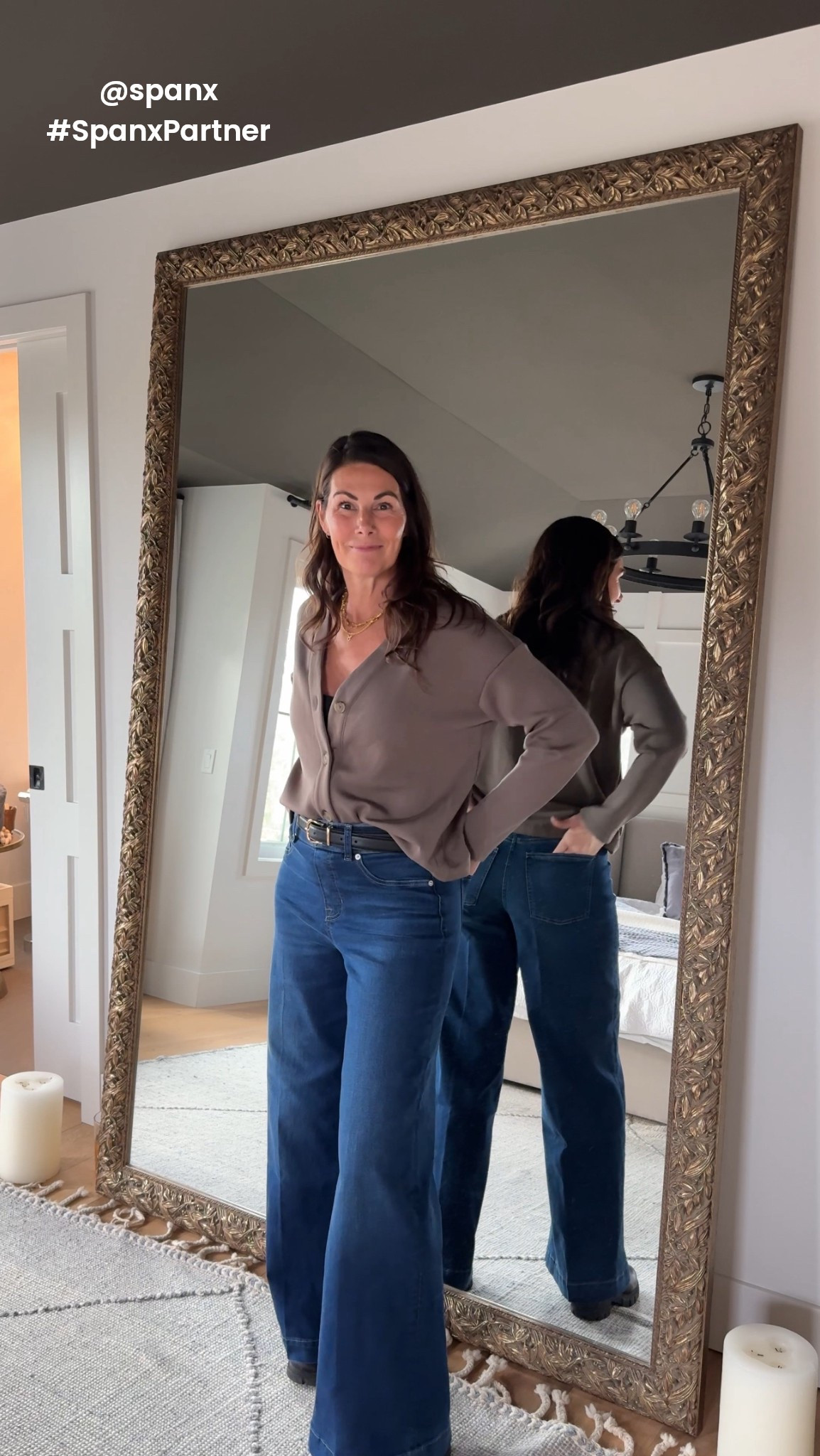 Ready for fall…this cardigan is BUTTER soft and the jeans are super stretchy and comfy. I’m wearing medium in both. 
Use code GOSIMPLIFIEDXSPANX and you’ll get 15% off and free shipping if you’re a new customer @spanx #SpanxPartner