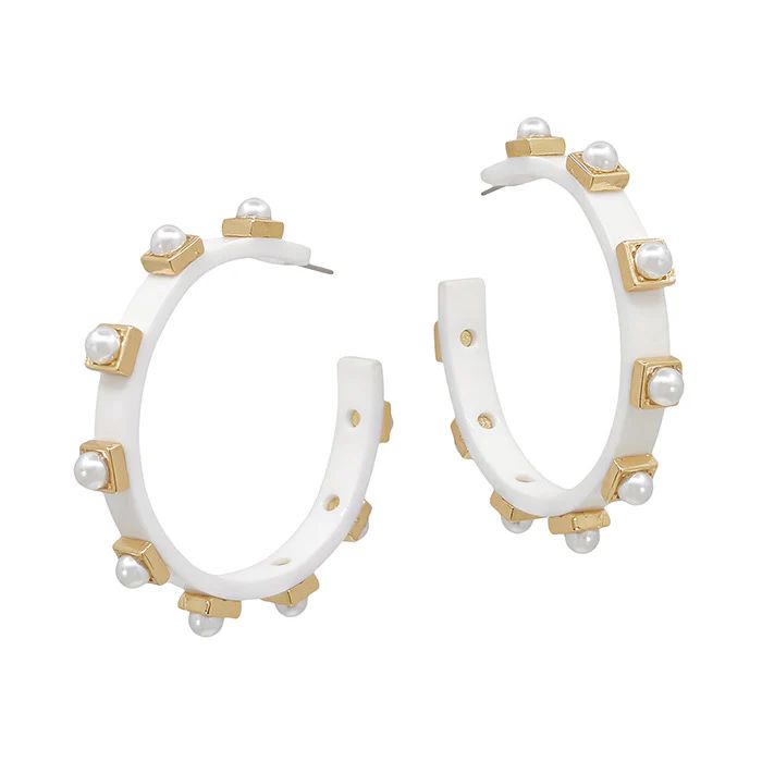 White and Pearl Acrylic Stud Hoops | Epp and Co.