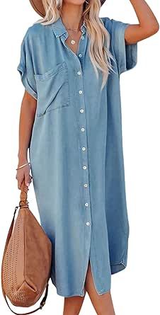CUPSHE Dress for Women Bell Sleeve Button Down Dress Short Sleeve V Neck Casual Shirt Cover up Dr... | Amazon (US)