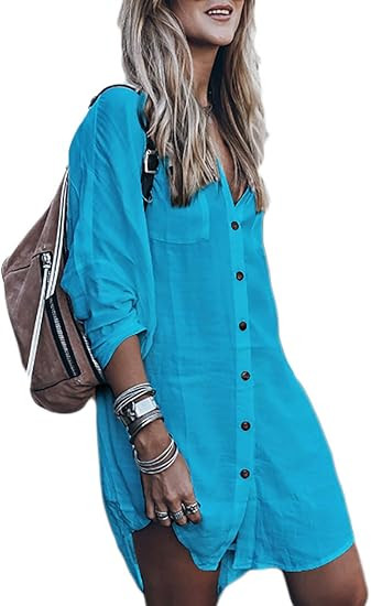 Bsubseach Womens Long Sleeve Linen Swimsuit Cover Up Button Down Beach Cover Ups Summer Swim Shir... | Amazon (US)
