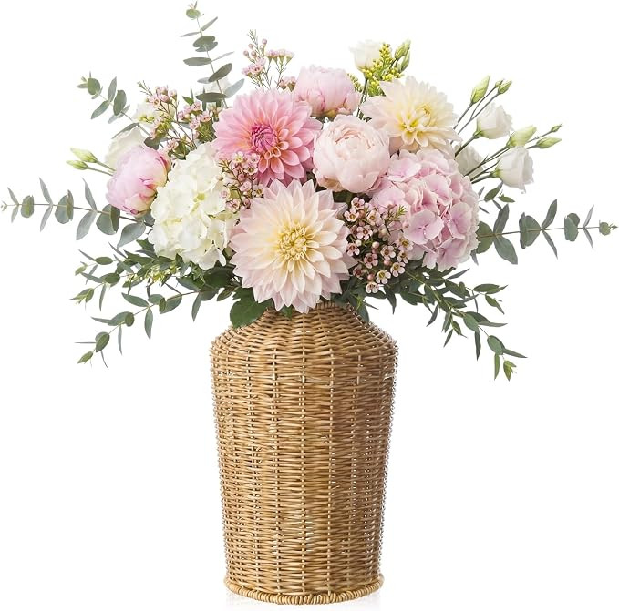 Faux Wood Rattan Vase Wicker Vase Country Style Home Decor Woven Basket Wicker Flower Pot for Din... | Amazon (US)