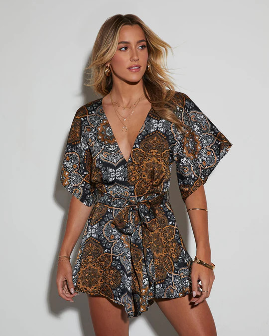 Wandering Spirits Fitted Waist Printed Romper | VICI