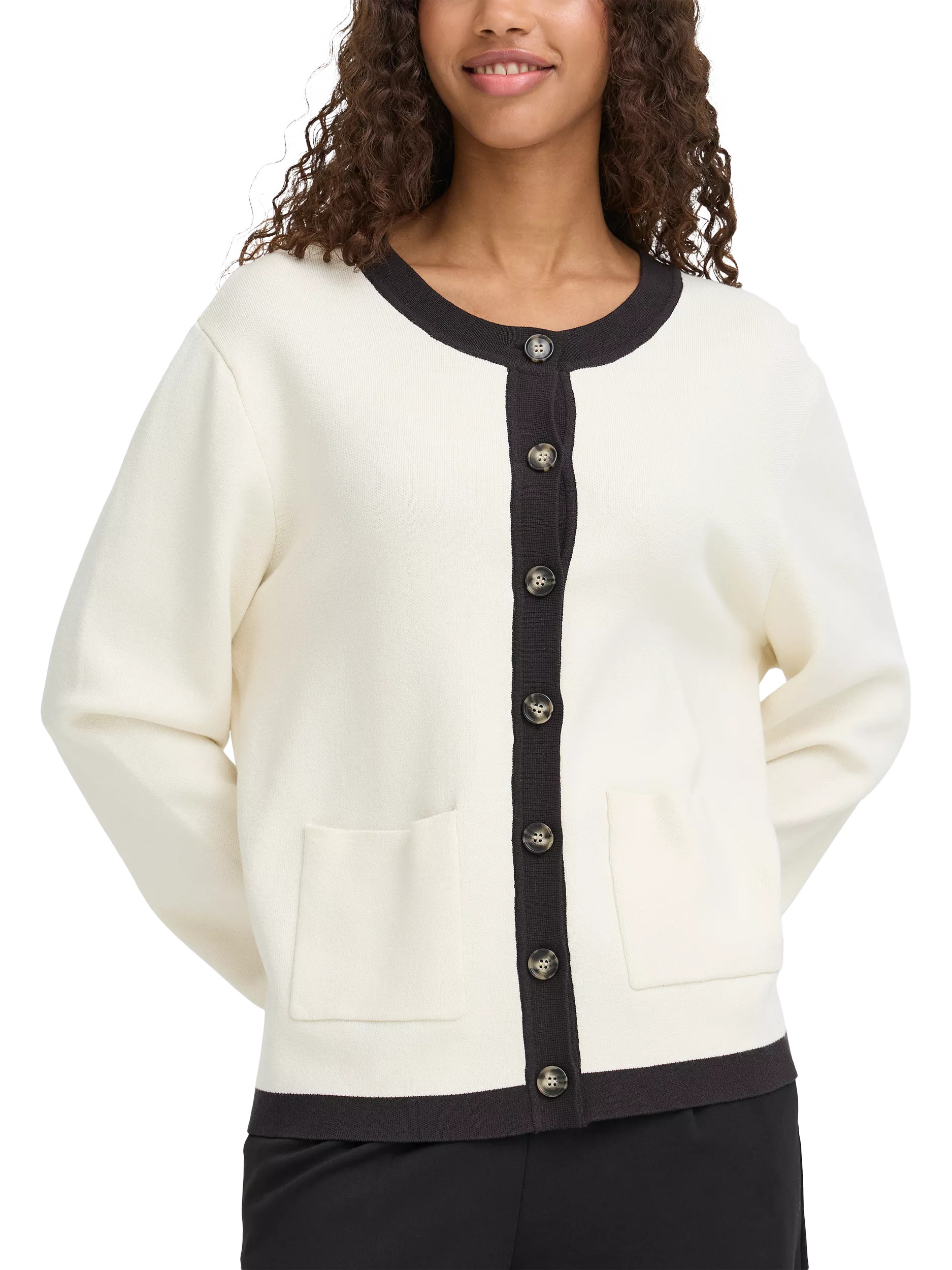ICHI Boston Contrast Trim Cardigan, Birch/Black | John Lewis (UK)