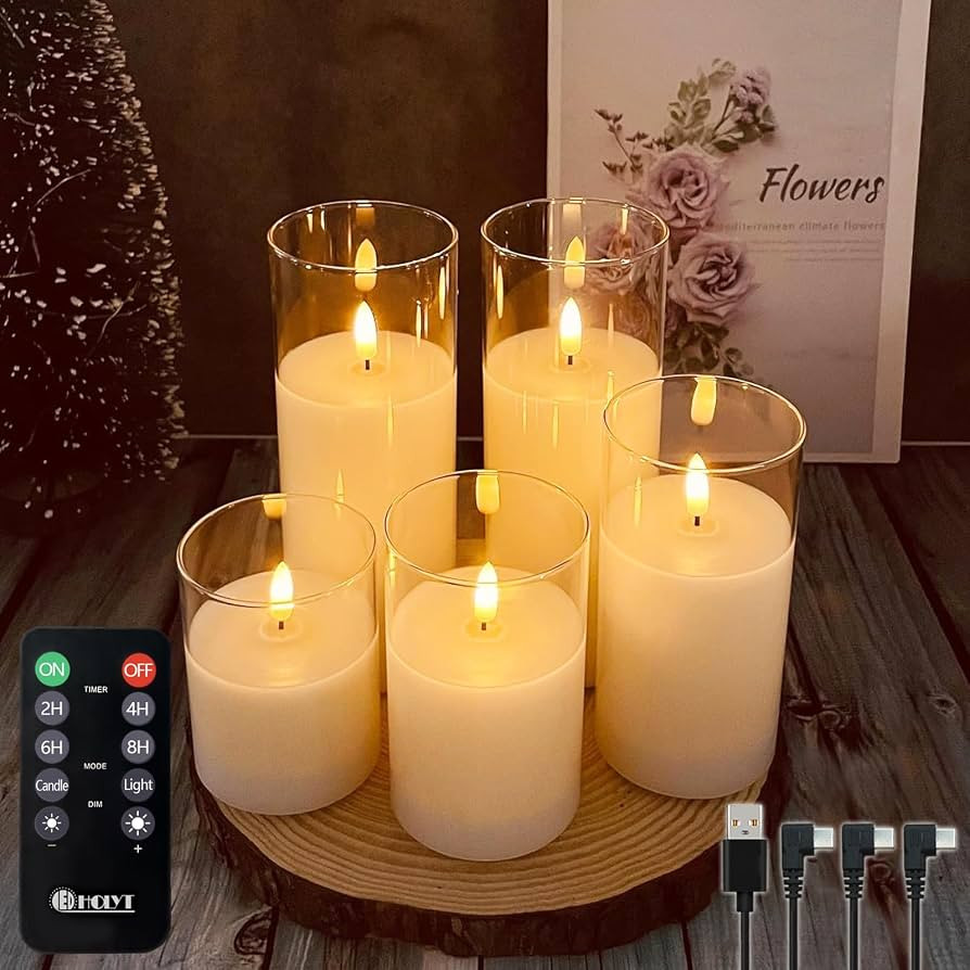 Glass Rechargeable LED Realistic Flickering Flameless Candles(Pack of 5) | Amazon (US)