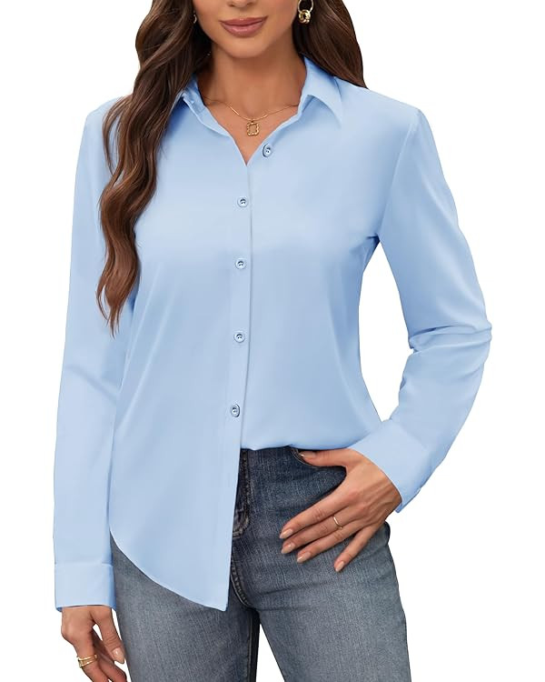 siliteelon Women's Stain Shield Dress Shirts Wrinkle Free Long Sleeve Shirts Solid Work Business ... | Amazon (US)