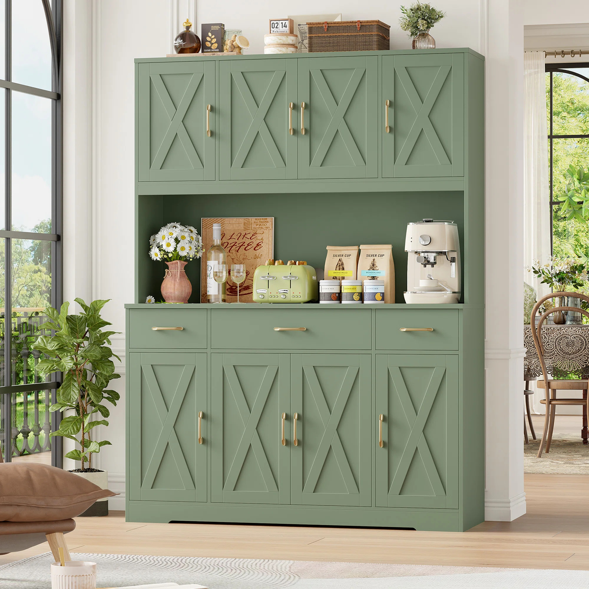 Frostia 70.9" X 55.1" Kitchen Pantry Cabinet With Microwave Shelf, Wood Storage Kitchen Hutch Cab... | Wayfair North America