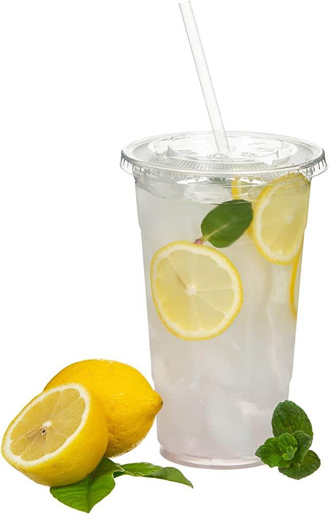 QUIDDITY WARE 100 Sets (24oz) Disposable Crystal Clear Plastic Cups with Flat Lids and Straws | Amazon (US)