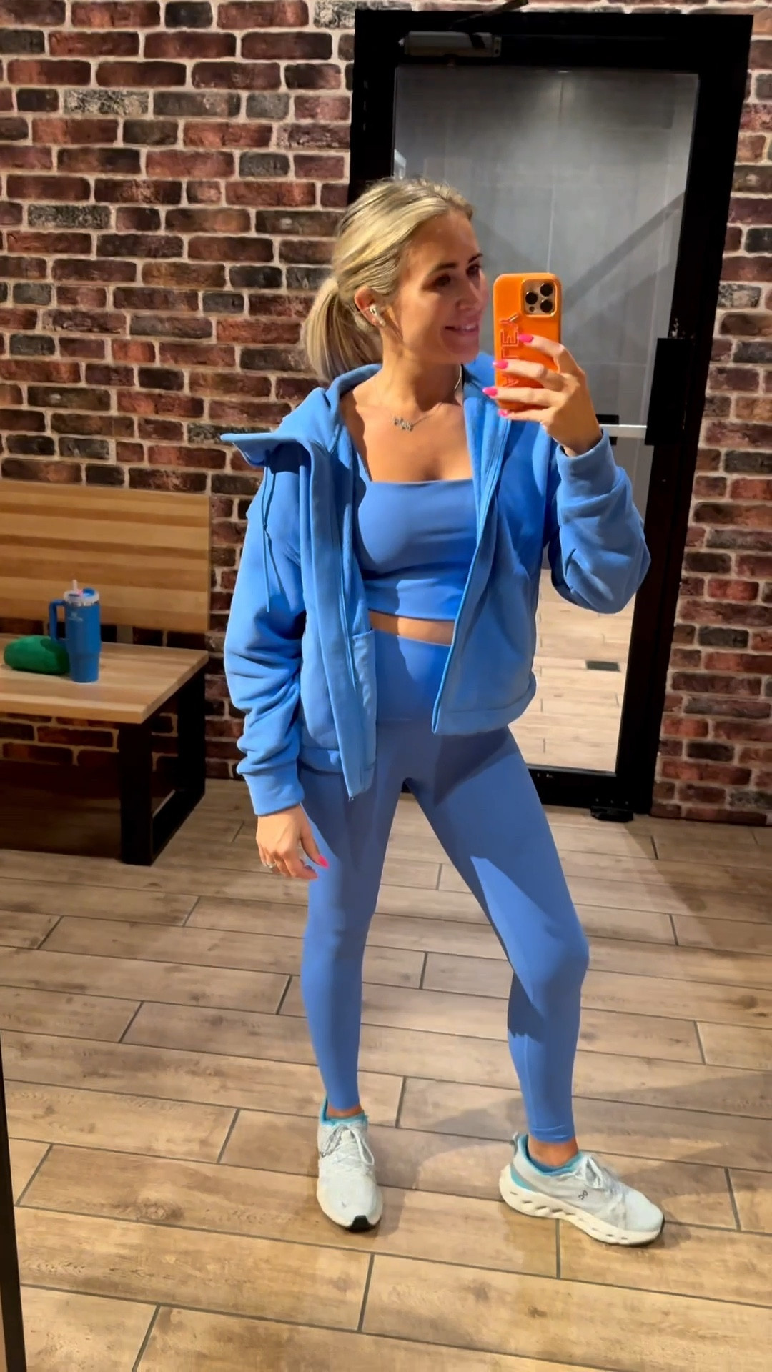 Workout Day 39 of 2026 - wore this pretty blue Aster @Spanx set. The booty boost leggings and the cropped shelf tank are my favorite combo. 

Sizing 👉🏻 SMALL I’m 5’4 | 120 lbs | 32C | 25” Waist | Typically a Small 

#LTKootd #LTKfitnessgoals #LTKActive