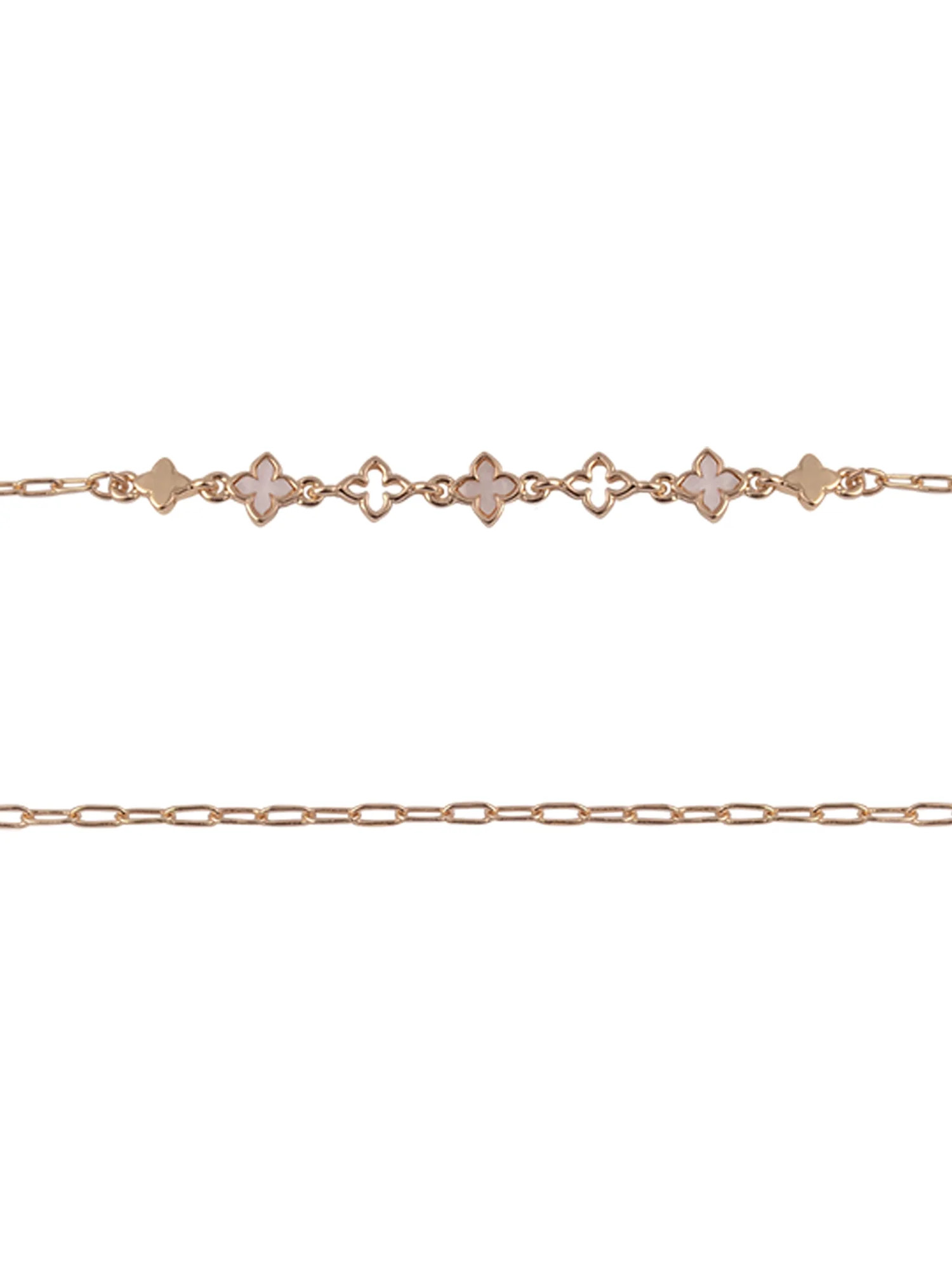 Time and Tru Adult Female Gold-Tone Pearlized Resin Clover Shape 3pc Chain Bracelet Set | Walmart (US)