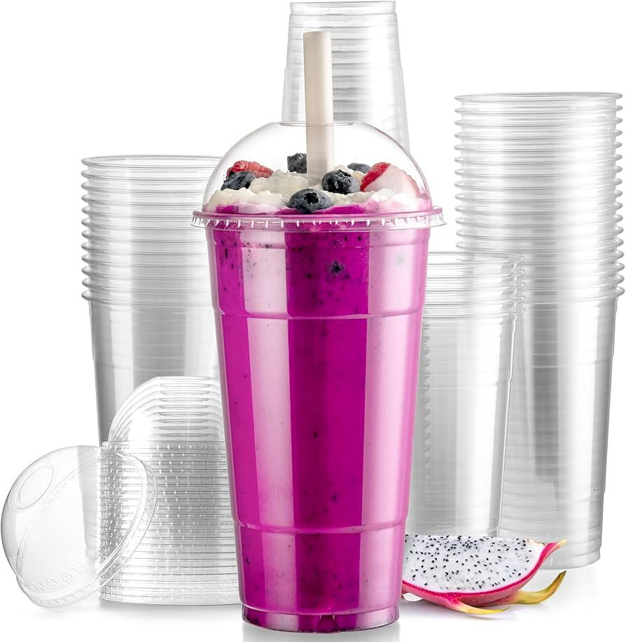 Fit Meal Prep 50 Pack 32 oz Disposable Plastic Coffee Cups with Dome Lids, To Go Iced Coffee Cups... | Amazon (US)
