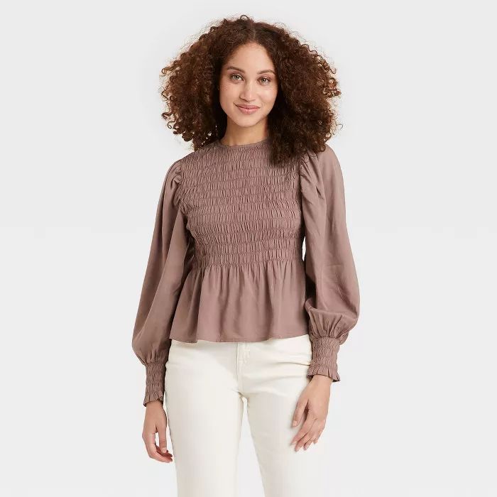 Women's Long Sleeve Smocked Top - A New Day™ | Target