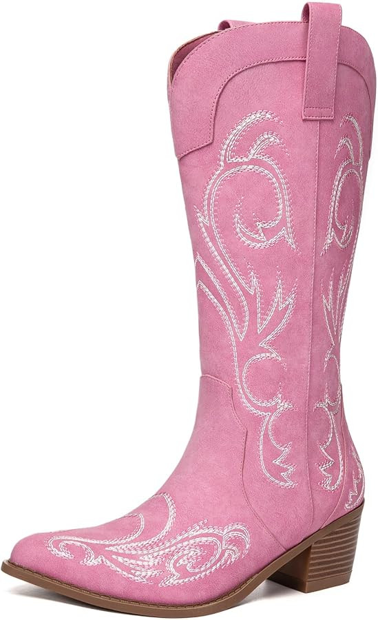 Athlefit Cowboy Boots for Women Western Cowgirl Boots Fashion Embroidered Pointed Toe Chunky Heel... | Amazon (US)