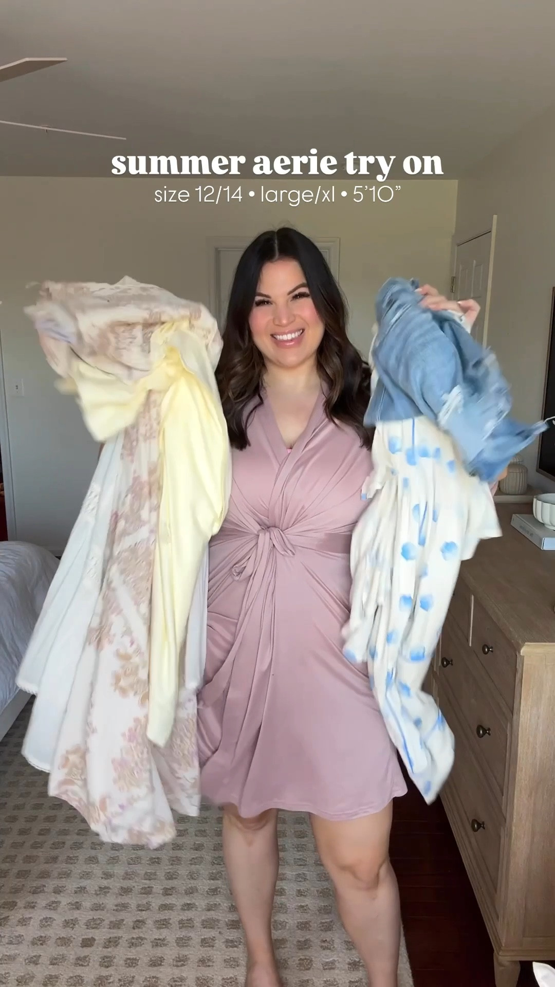 Midsize summer aerie/ American eagle try on haul! Everything is already marked down plus you can save an extra 30% off with the code SUNNY30

Tee - large 
Floral pants - xl long (sized up bc they were sold out of the large tall but they fit great) 
Jumpsuit - xl 
Pajama top + bottoms - large
Yellow cardigan - large
Denim shorts - xl
Skirt - large 
Blue top - large
Green top - large 
Sandals - 9.5

Aerie, aerie haul, aerie try on, aerie outfit, aerie spring, aerie summer, midsize, midsize haul, midsize fashion, midsize outfits, tall woman fashion, tall woman style 

#LTKSaleAlert #LTKMidsize #LTKWatchNow