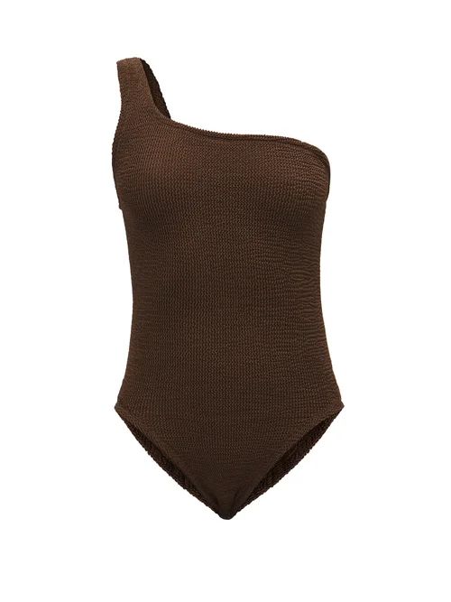 Hunza G - Nancy One-shoulder Crinkle-knit Swimsuit - Womens - Brown | Matches (UK)