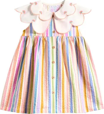 Kids' Rainbow Stripe Frill Collar Dress | Nordstrom