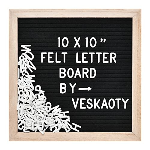 Veskaoty Felt Letter Board with 294 Letters, 10 x 10 Inch, Black & Wood | Amazon (US)