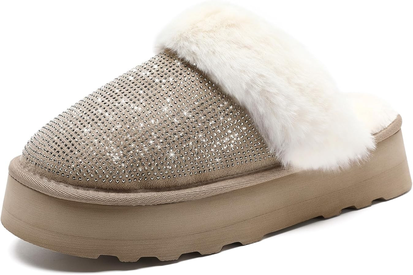 Guyarns Platform Slippers for Women,Fuzzy Rhinestone Womens Slippers Indoor and Outdoor Soft Memo... | Amazon (US)