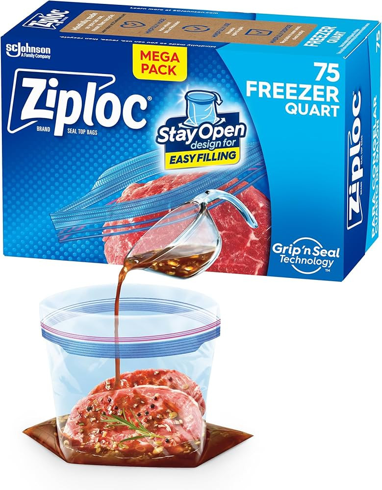 Ziploc Quart Food Storage Freezer Bags, Stay Open Design with Stand-Up Bottom, Easy to Fill, 75 C... | Amazon (US)