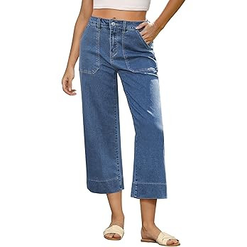 GRAPENT Capri Jeans for Women High Waisted Wide Leg Trendy Strechy Loose Straight Cropped Denim J... | Amazon (US)