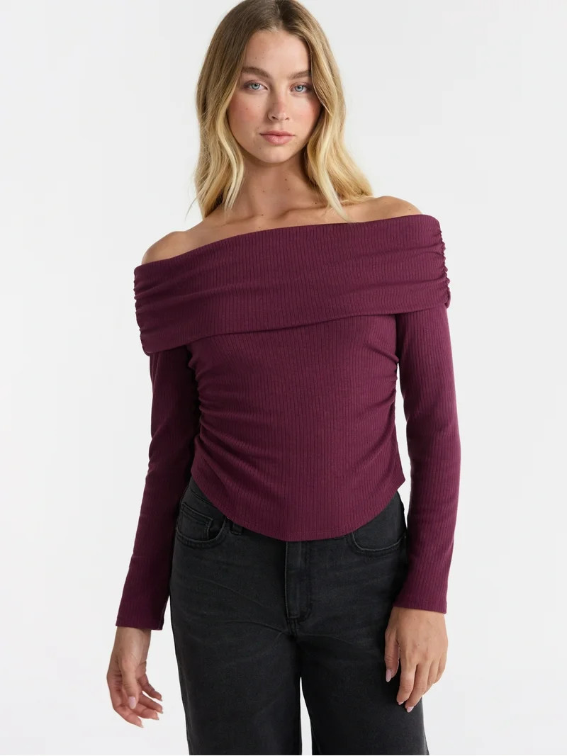 No Boundaries Off The Shoulder Top with Long Sleeves, Women’s | Walmart (US)