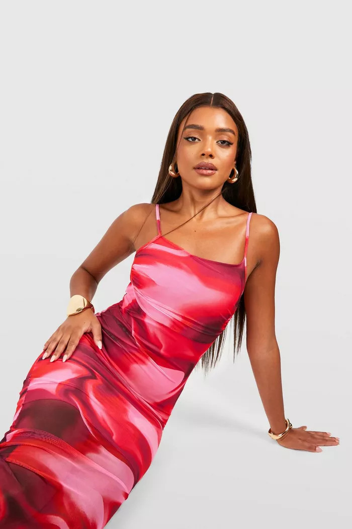 Abstract Marble Mesh Maxi Slip Dress | Boohoo.com (UK & IE)