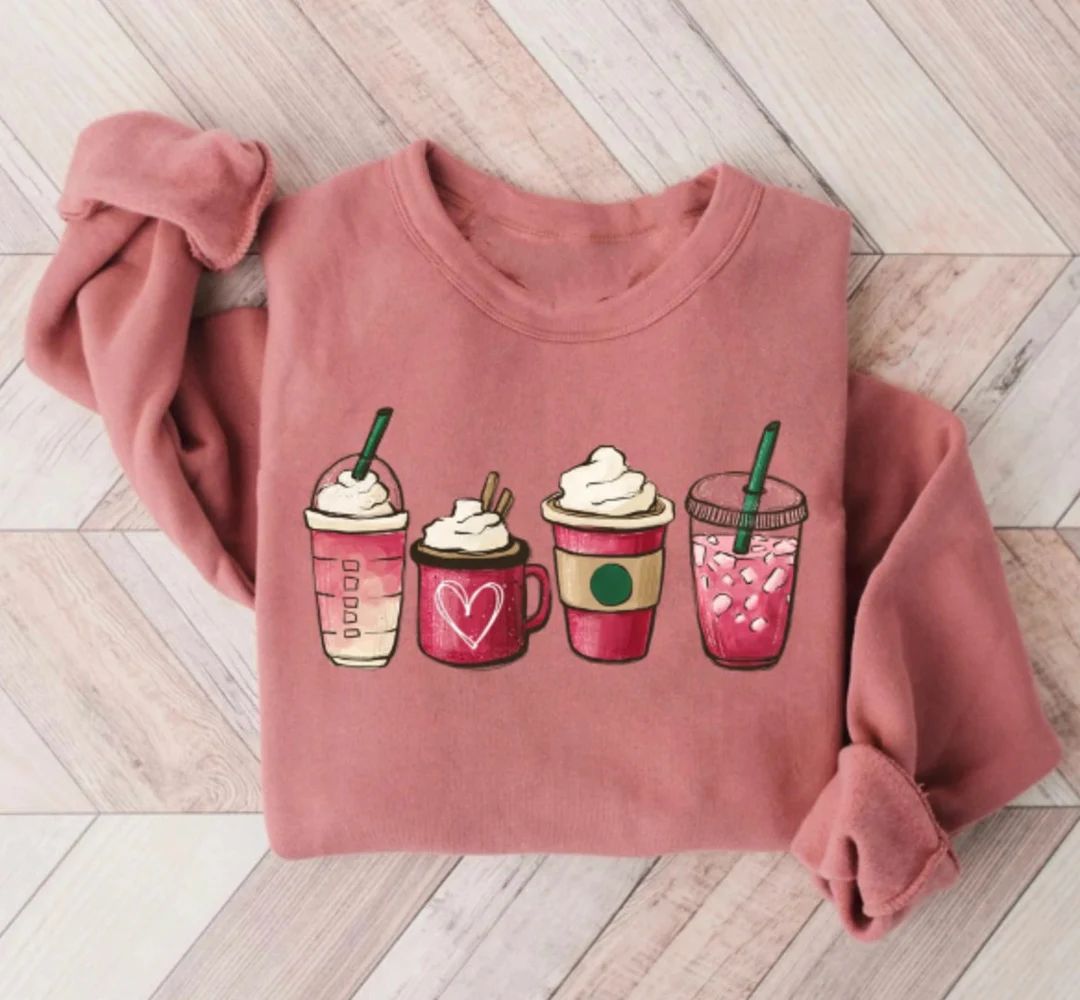Valentine Coffee Heart Sweatshirt, Womens Cute Valentine Shirt, Cozy Love Sweatshirt, Women Valen... | Etsy (US)