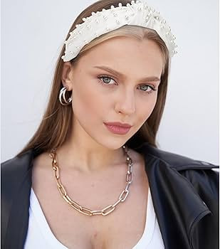 YISSION 1PC Pearl Knotted Headband for Women Non Slip Beaded Headband Wide Leather Headbands for ... | Amazon (US)