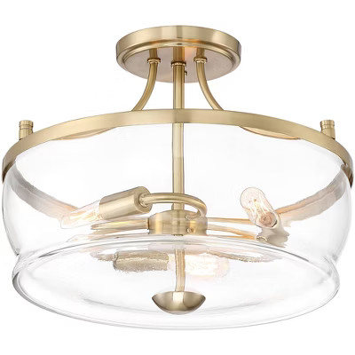 Possini Euro Design Modern Ceiling Light Semi Flush Mount Fixture Warm Brass 14" Wide Clear Glass... | Target
