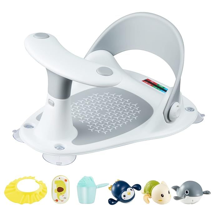 Baby Bath Seat [Original] – 3 Bath Toys + Shower Cap + Bath Brush + Thermometer + Rinse Cup –... | Amazon (US)