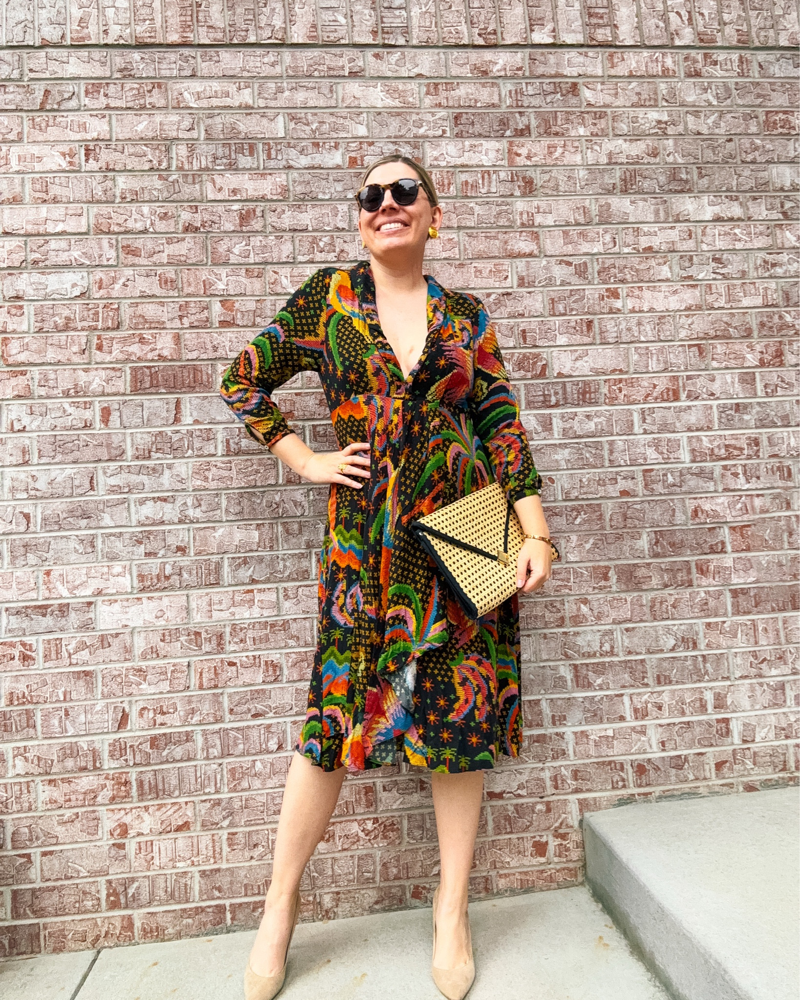 Look 5
Tropical Luxe 🌴 

Sometimes it’s not about the loudest print in the room. 🌴 This Farm Rio dress has a more subdued palette than I usually choose, but the fit was so good I couldn’t pass it up. It’s proof that you can still get that fun, playful Farm Rio energy with a more understated print and streamlined silhouette.

I styled it with a vintage envelope clutch (a thrift find with the most gorgeous caning detail!) and my nude Jimmy Choo heels  - making this look both practical and polished, with just the right amount of uniqueness for late summer.

About this series:
Tropical Luxe is all about celebrating the hottest days of summer in style with rich textures, bold & rich prints, and pieces that feel just as at home on vacation as they do in your everyday life.

Dress - Farm Rio (you can rent this! Use my coupon link below for $$ off)
Clutch - Vintage (similar linked)
Shoes - Jimmy Choo (linked)
Sunglasses - Tom Ford (linked)
Earrings - Vintage Givenchy (linked)
Bracelet - Tory Burch (similar linked)

Get up to 60% off (plus 2 bonus items!) when you try Armoire rental with my link: https://www.armoire.style/refer/katbondstyle

#FarmRio #FarmRioStyle #JimmyChoo #JimmyChooStyle #ThriftedFashion #VintageStyle #TropicalLuxe #LateSummerOutfit #LateSummerStyle #CapsuleWardrobe #SummerStyle #MaximalistStyle #VacationStyle #OOTDInspo #ResortWear #PatternPlay

#LTKBump #LTKSeasonal #LTKShoeCrush