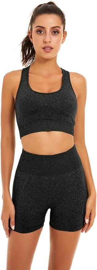 Toplook Women Seamless Yoga Workout Set 2 Piece Outfits Gym Shorts Sports Bra | Amazon (US)
