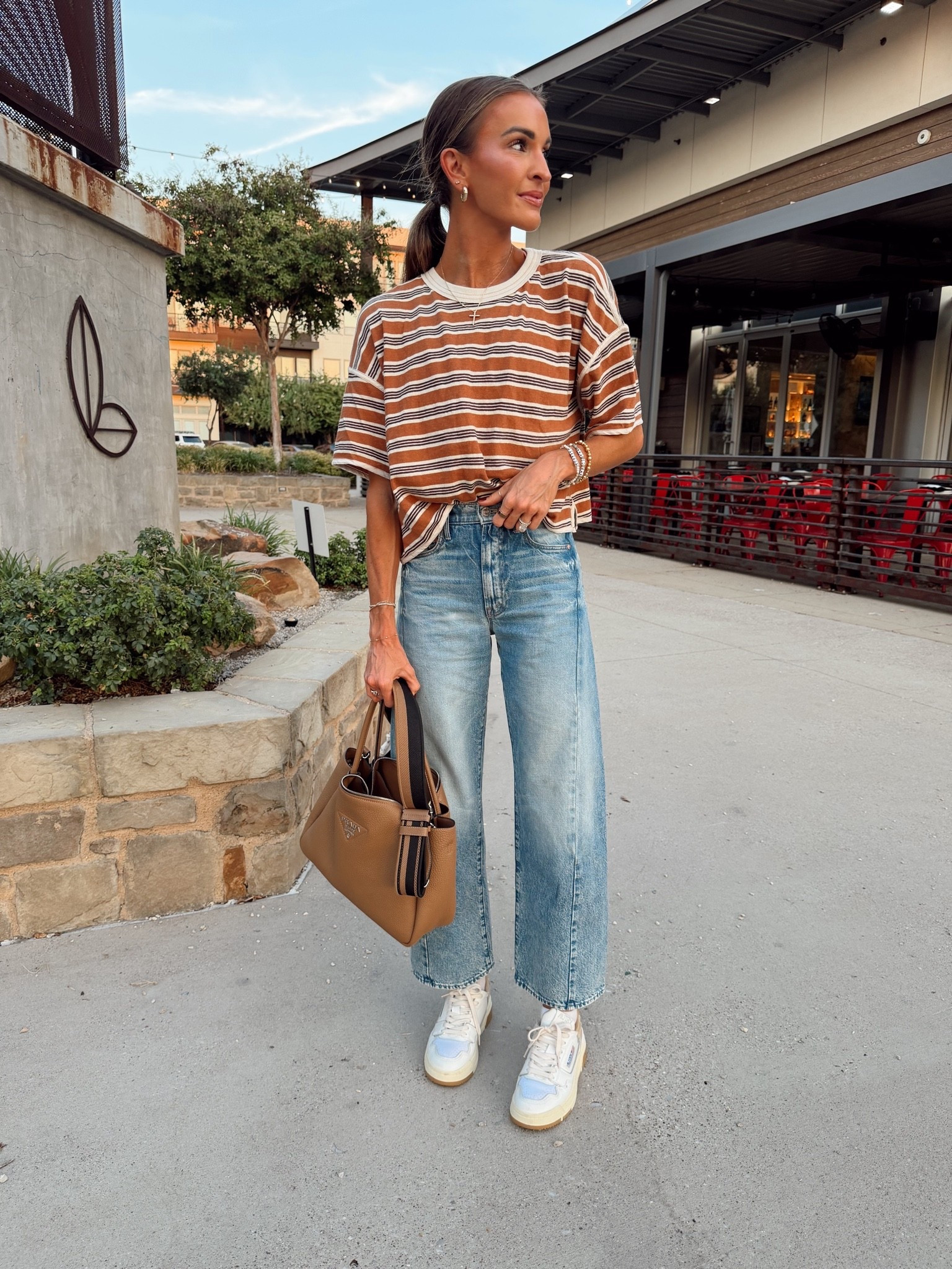 Casual summer to fall outfit for dinner last night 🤎