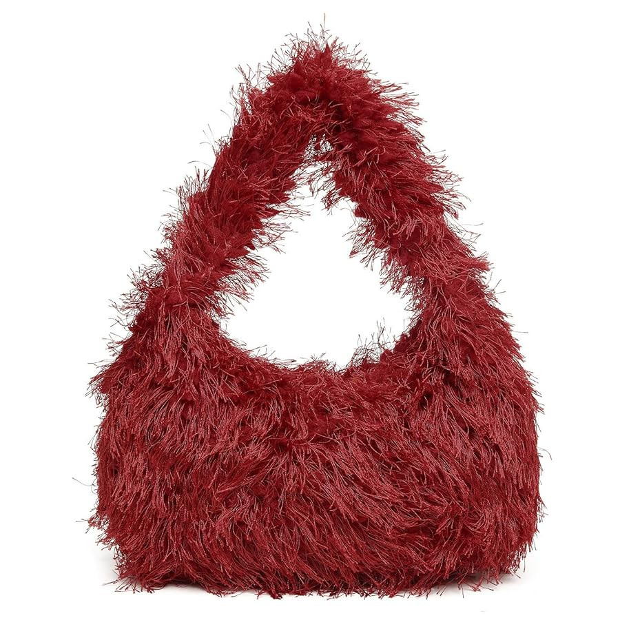 Faux Fur Fluffy Hobo Bag Furry Handbag Purse Y2K Fuzzy Tote Bag,Trendy Cute Plush Purse for Women | Amazon (US)
