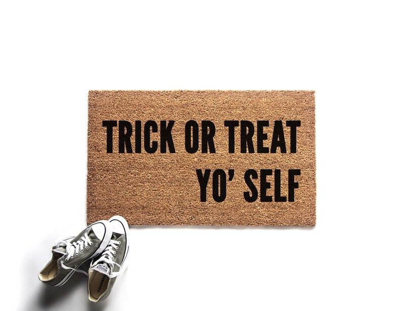 Trick or Treat Yo Self Funny Halloween Doormat | Halloween Front Porch Decor | Halloween Welcome ... | Etsy (US)