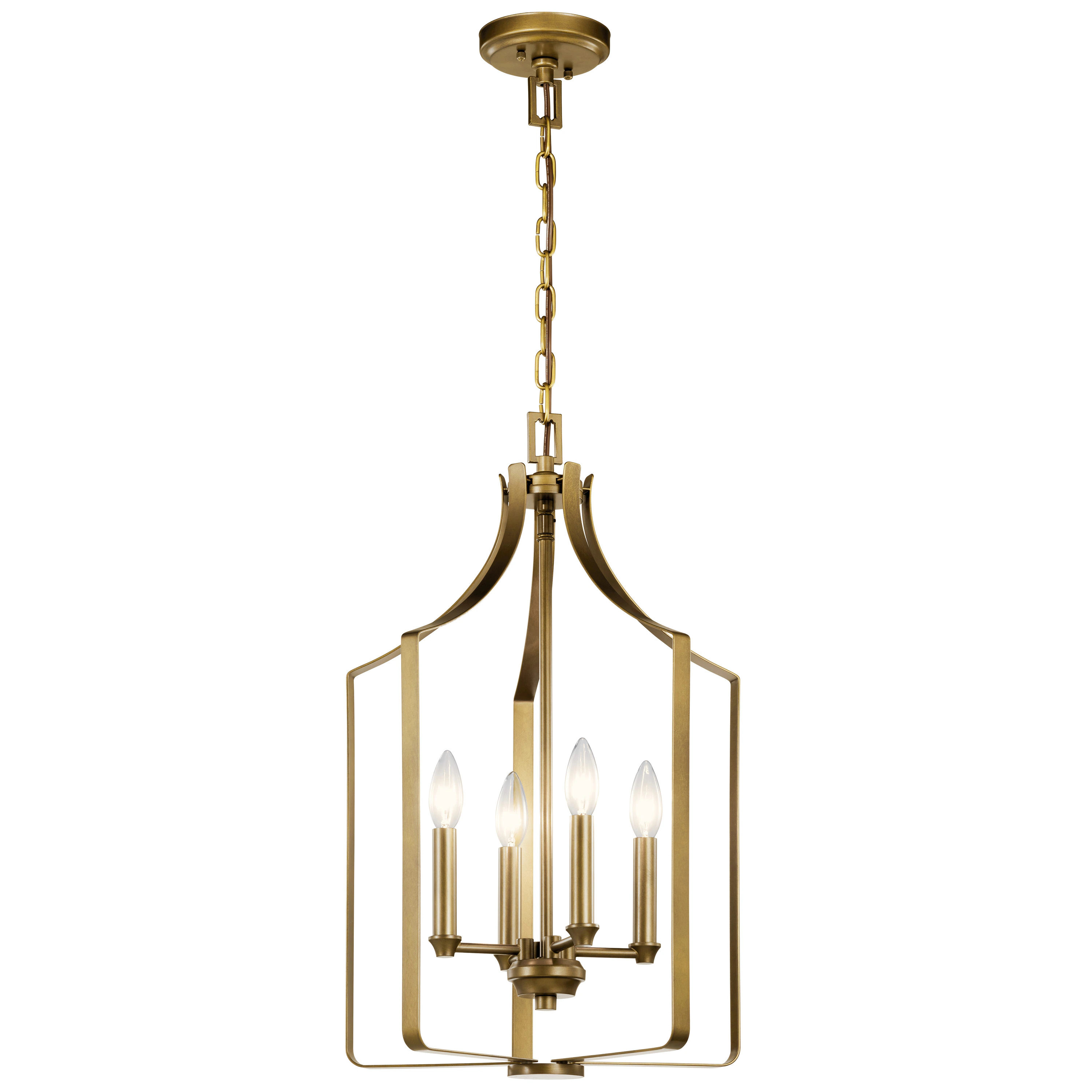 Kichler Morrigan 4 -Light Distressed Brass Traditional Cage For Use in Bedrooms, Dining Rooms, Foyers, Kitchens, Living Rooms Chandelier | 42496NBR | Lowe's