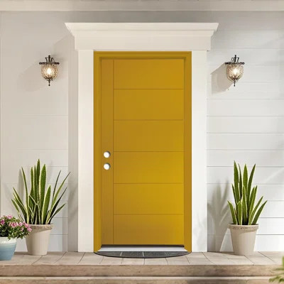 Fiberglass Front Door 36" X 80", Contemporary Brush Finished Slab And Vinly Frame With Door Casing, Knock-Down Easy Installation | Wayfair North America