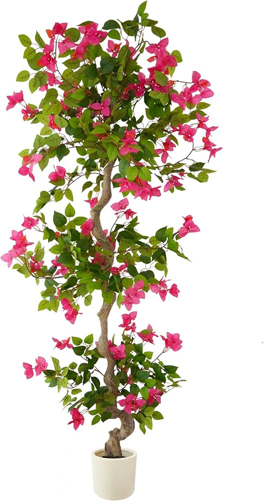 6ft Artificial Bougainvillea Tree, Fake Bougainvillea Pink Flower Silk Plant in White Planter, Fa... | Amazon (US)