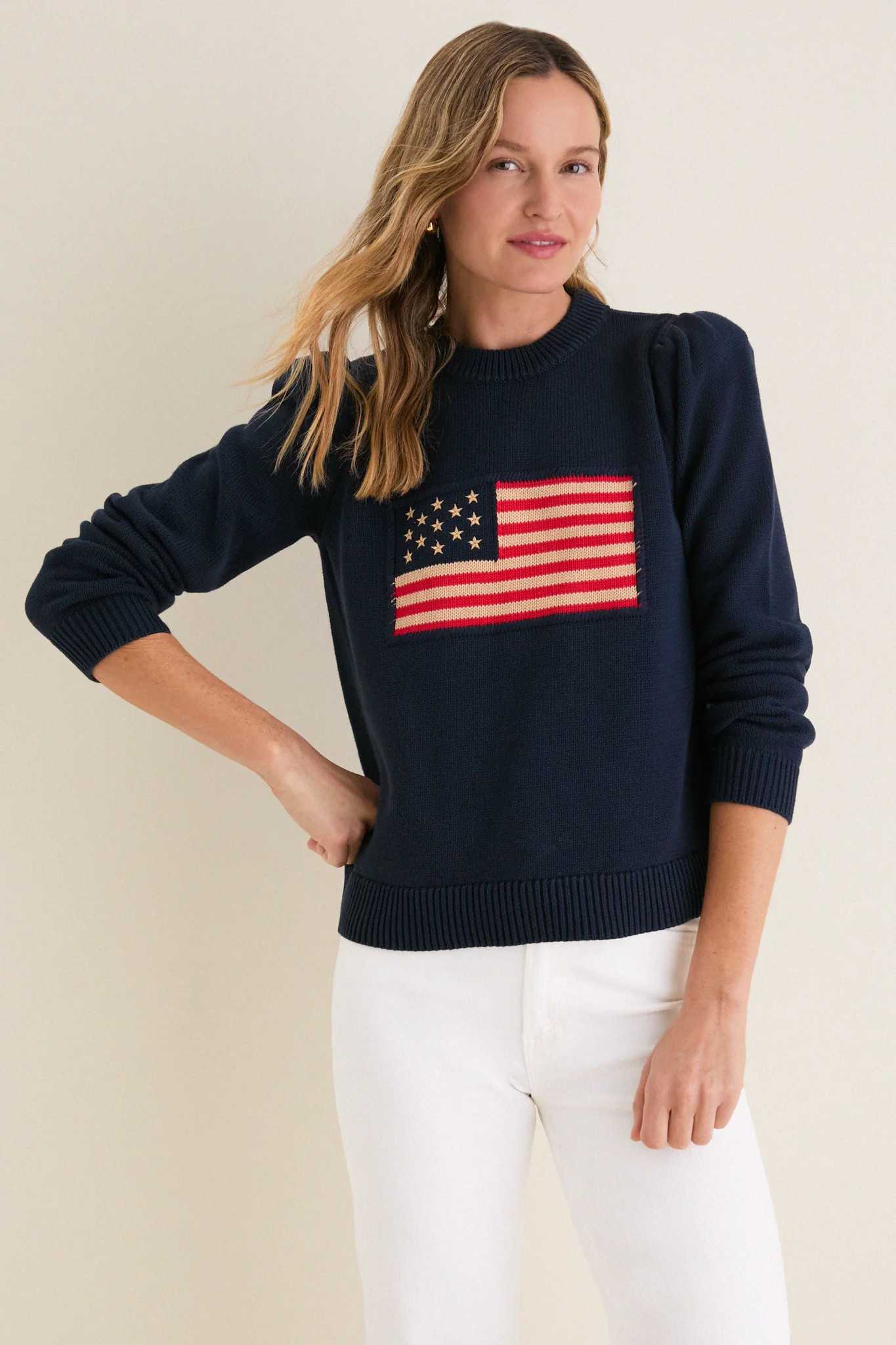 Navy Cropped Cotton Puff Sleeve Americana | Tuckernuck (US)