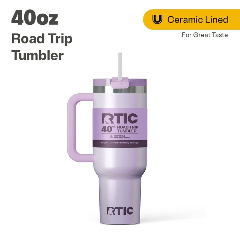 RTIC 40 oz Ceramic Lined Road Trip Tumbler, Leak-Resistant Lid with Straw, Lavender Glitter | Walmart (US)