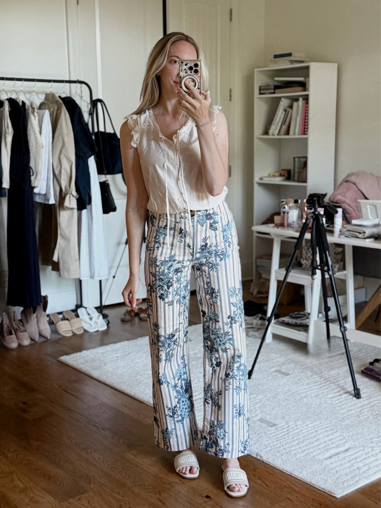 Blue floral stripe pants outfit idea by BarbiGia. Colette pants summer jeans ootd

#LTKootd #LTKSaleAlert #LTKWorkwear