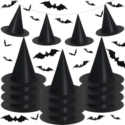 12Pack Black Halloween Witch Hats With 3D Bats Wall Decor Halloween Costume Witch Accessories Caps Fancy For Halloween Party Decoration | Wayfair North America
