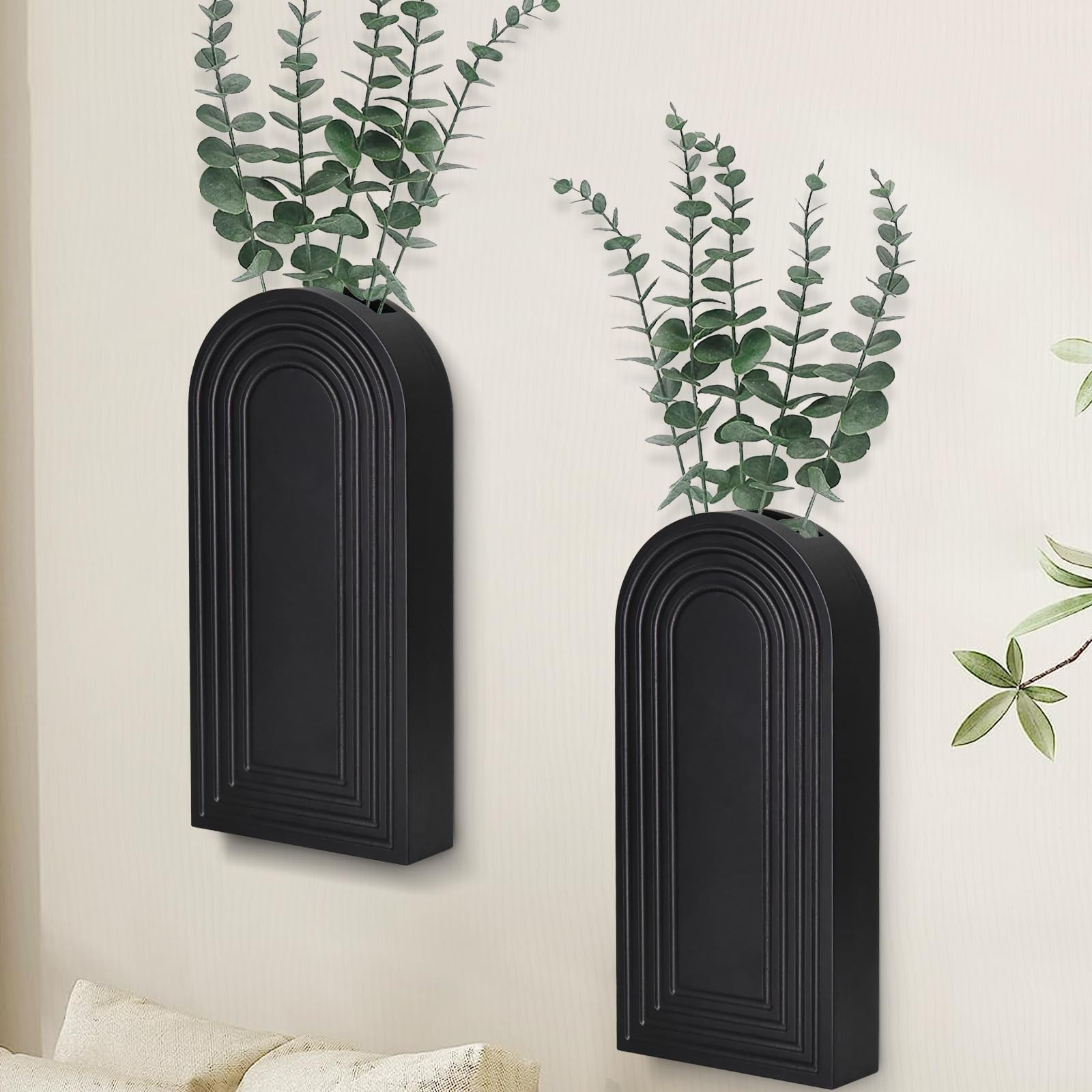 Wall Planter for Indoor Plants, Black Wall Decor for Living Room, Bathroom, Wood Wall Vases for D... | Amazon (US)