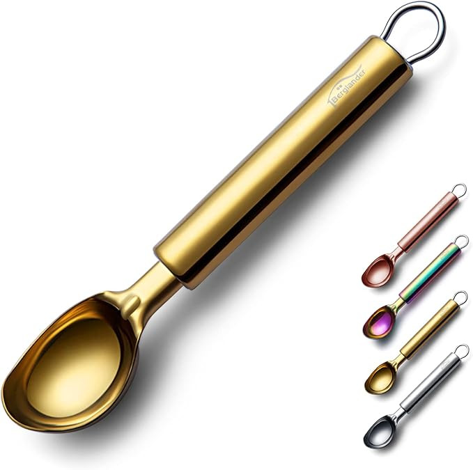 Gold Ice Cream Scoop, Berglander Stainless Steel Cookie Scoop Melon Baller Scooper Cones With Tit... | Amazon (US)