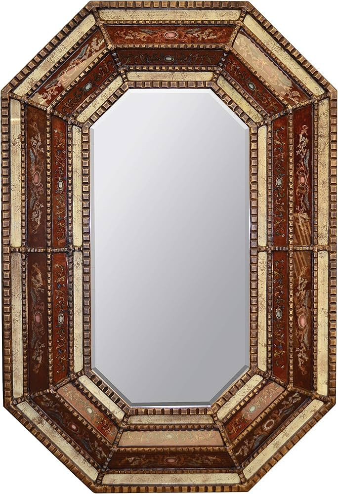 Peruvian Painted Glass Octagonal Mirror Spanish Sienna Gold Beige | Amazon (US)