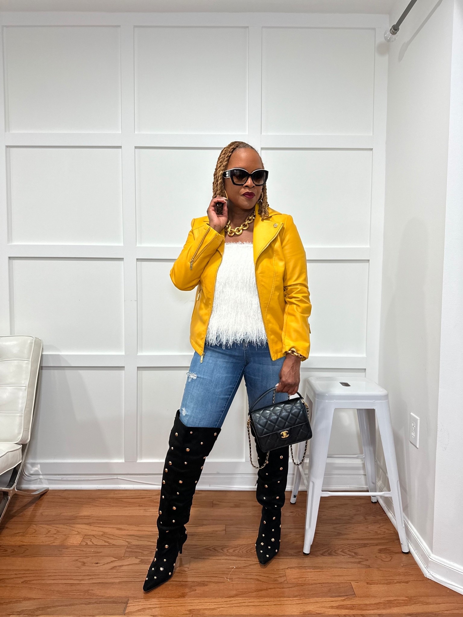 Casual weekend outfit with studded over the knee boot

#LTKOver40 #LTKMidsize #LTKgrwm